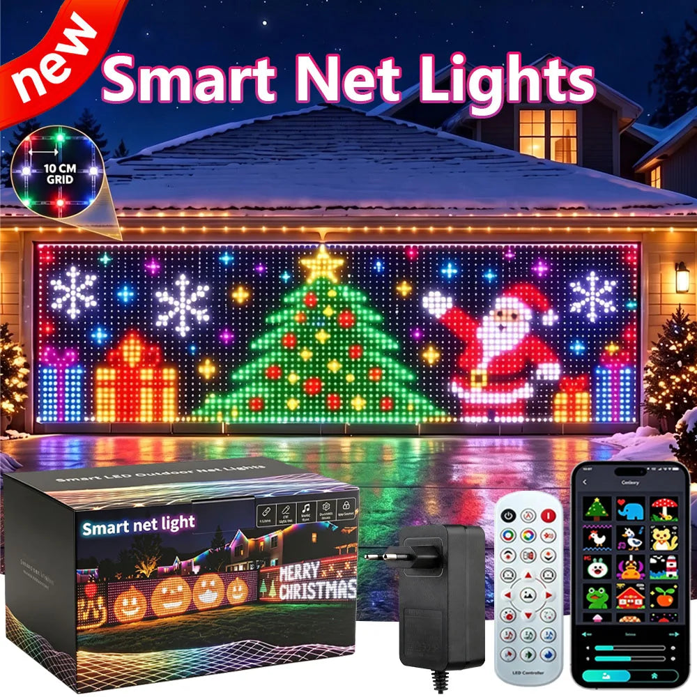 Guirlande LED filet de Noël allumée