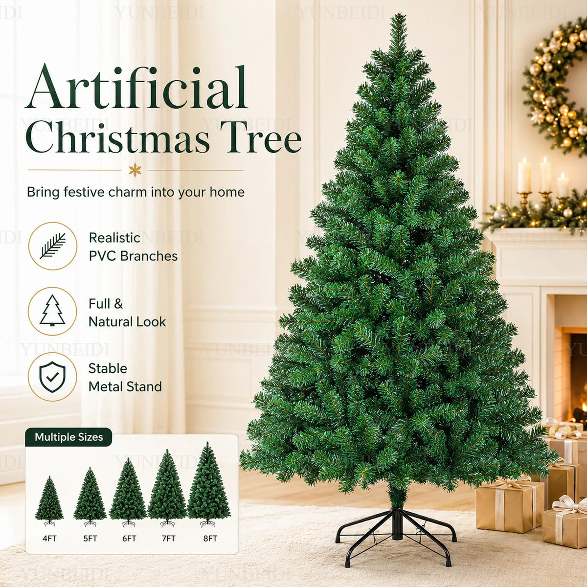 Sapin de Noël artificiel vert dans un salon